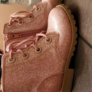 Old Navy Pink Sparkle Combat boots with lace and side zipper